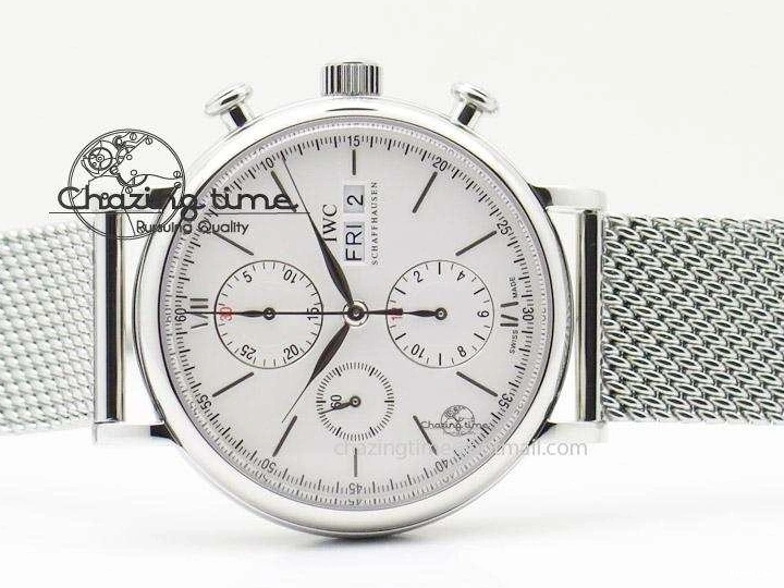 MIROTIME 0707 Portofino Chrono SS White Dial on SS Mesh Bracelet A Soft 7388
